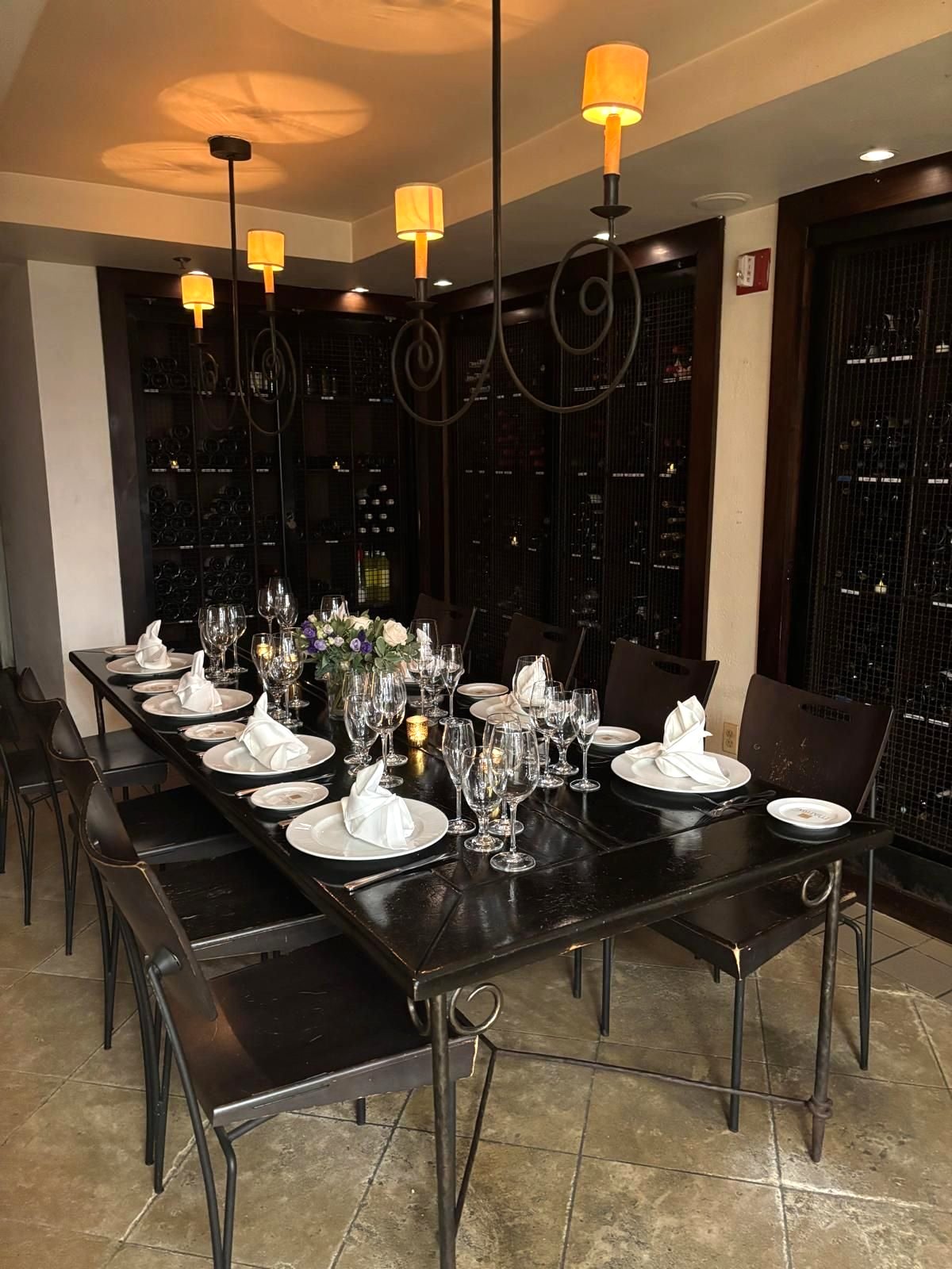 The chef's table in the Matisse wine cellar