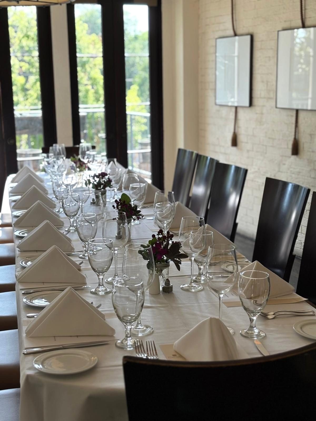 The Terrace Dining Room set with flowers